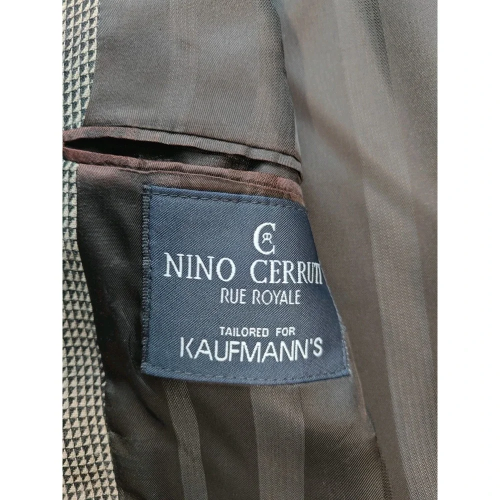 Vtg Nino Cerruti Mens Sports Coat 39R Beige Geometric Wool Blazer Made in USA